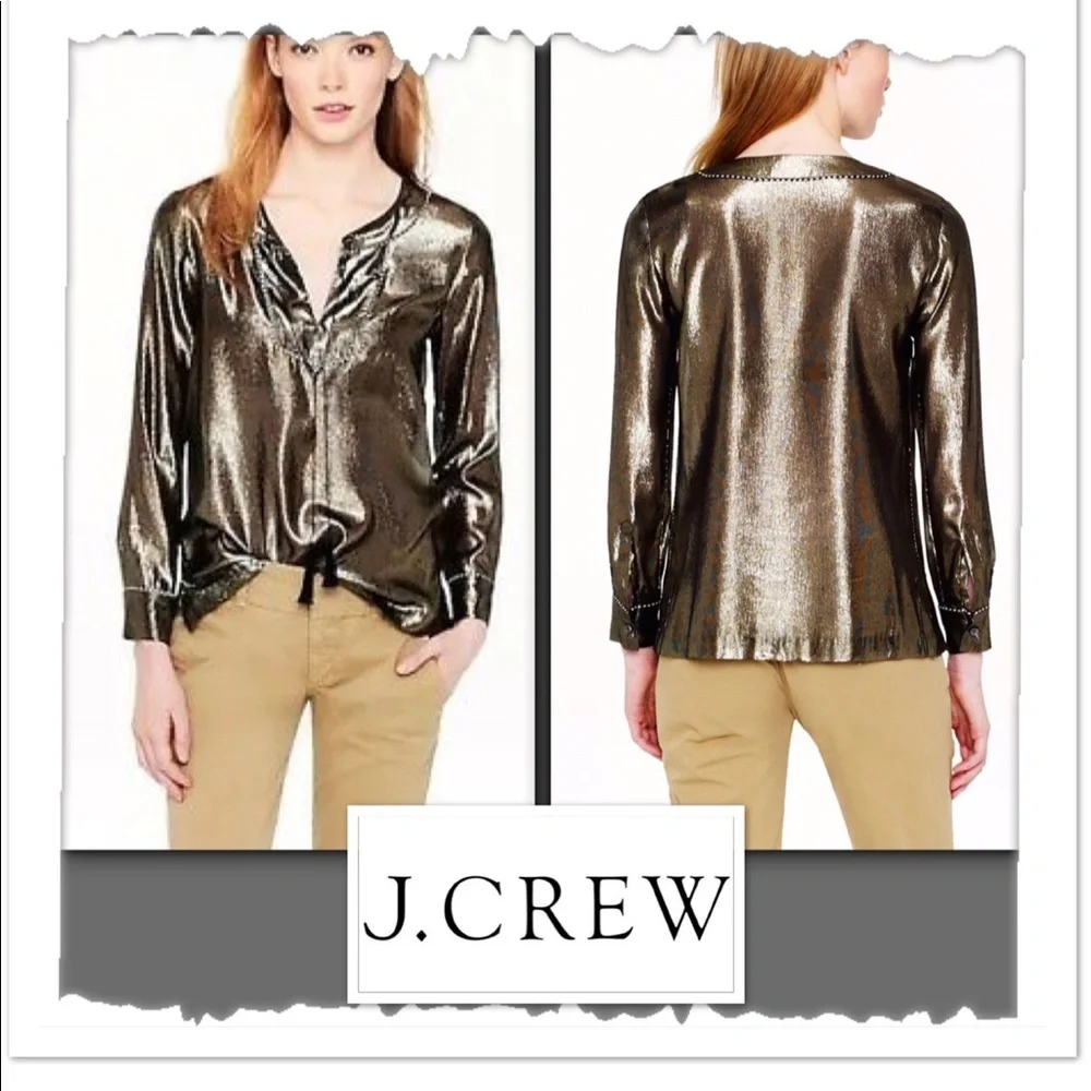 J. Crew Silk Gold Metallic Shimmer Front Tie Tunic Size 0 Runs Big NEW